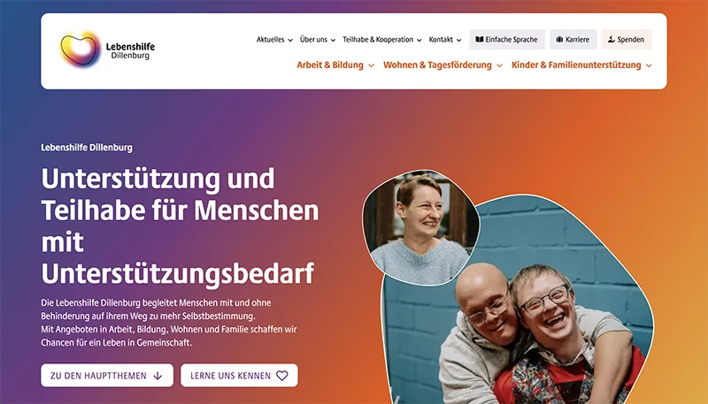 Screenshot von der Startseite der Lebenshilfe Dillenburg Website